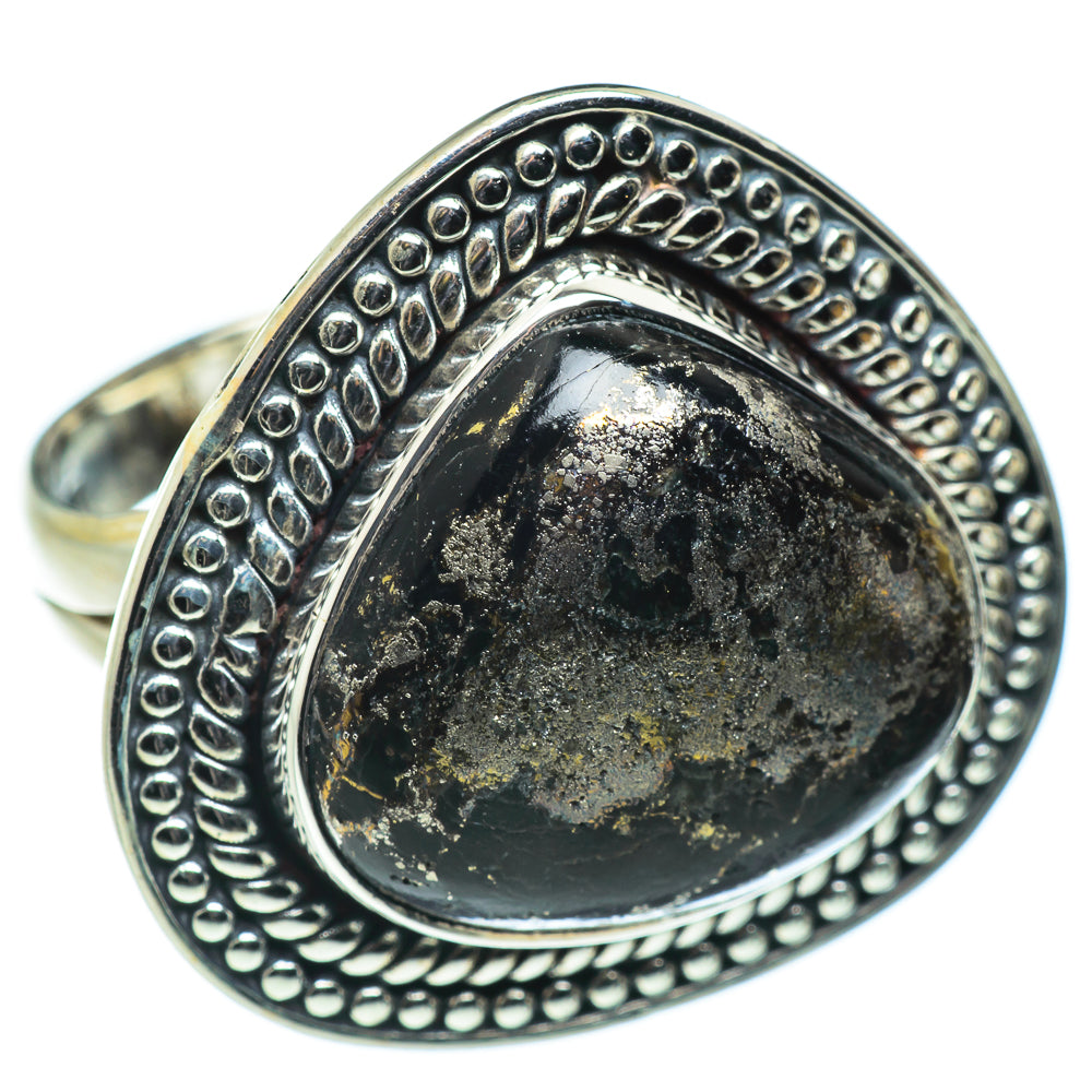 Pyrite In Black Onyx Rings handcrafted by Ana Silver Co - RING45700