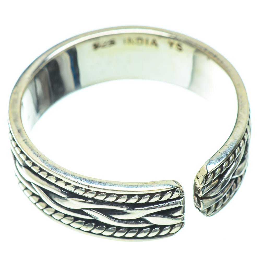 Sterling silver wedding band ring with braided leaf-style engraving, wide band