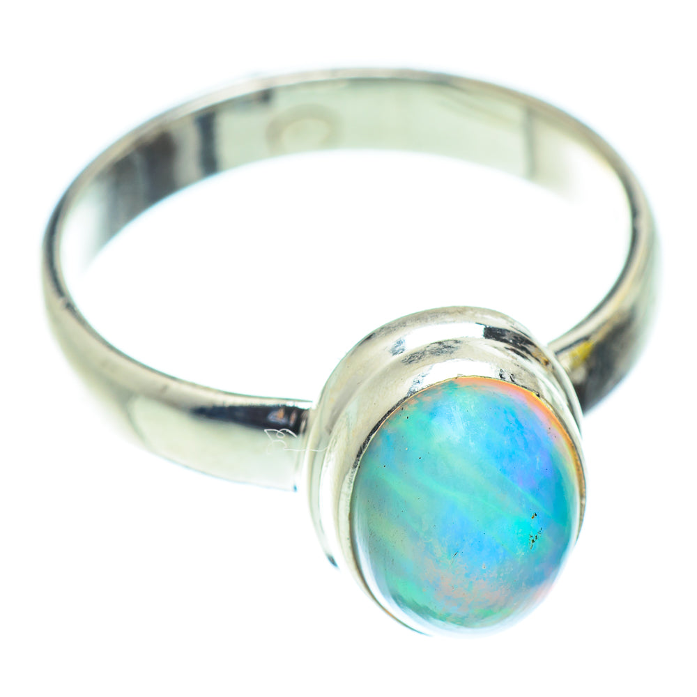 Sterling silver opal ring with round blue-green opal cabochon, side view