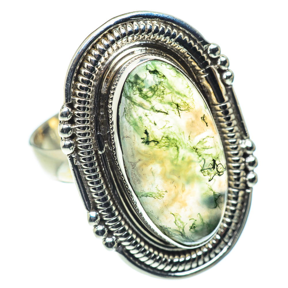 Green Moss Agate Rings handcrafted by Ana Silver Co - RING55083