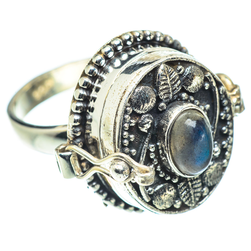 Ana Silver Poison Co labradorite statement ring with oval blue stone and ornate silver setting