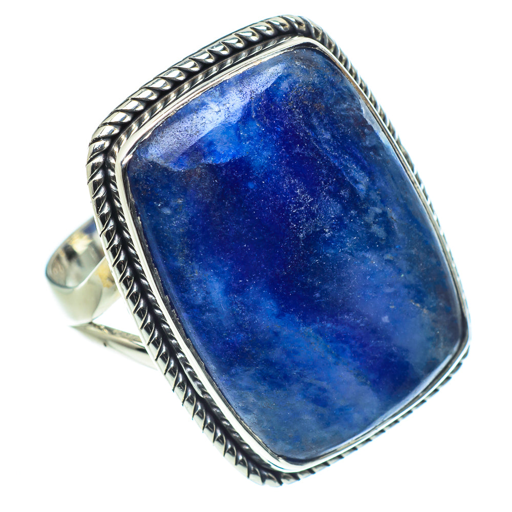 Sterling silver ring with large blue sodalite cabochon and rope border