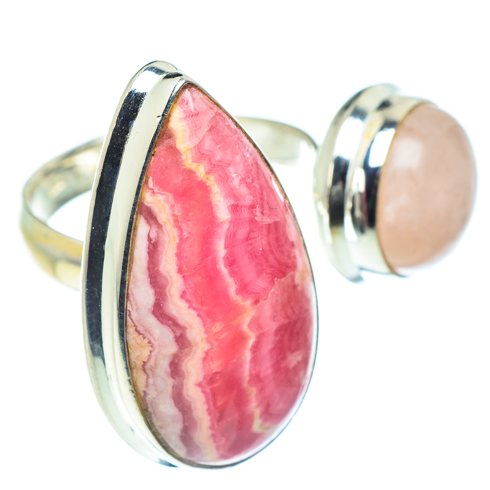 Silver ring with pink marbled teardrop gemstone bezel setting