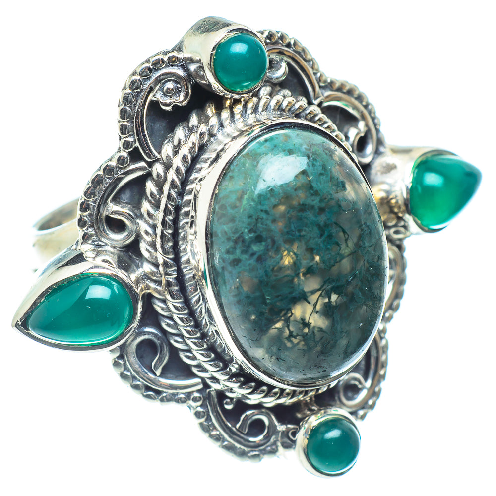 Green Moss Agate Rings handcrafted by Ana Silver Co - RING59605