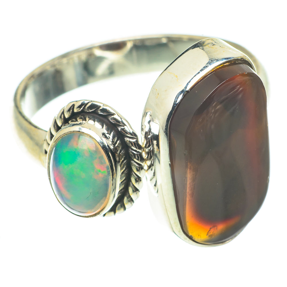 Mexican Fire Agate, Ethiopian Opal Rings handcrafted by Ana Silver Co - RING64783