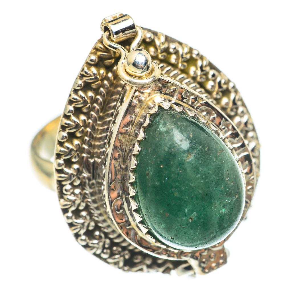 Large green aventurine ring with oval gemstone set in ornate 925 sterling silver