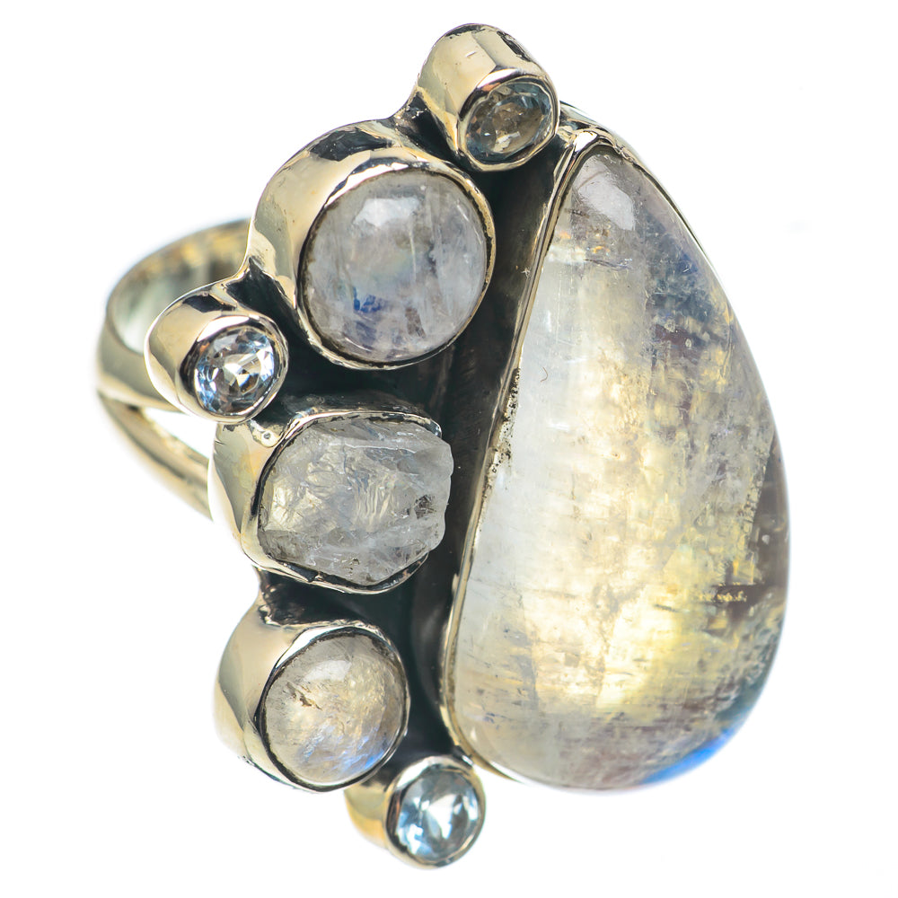 Rainbow Moonstone Rings handcrafted by Ana Silver Co - RING69018