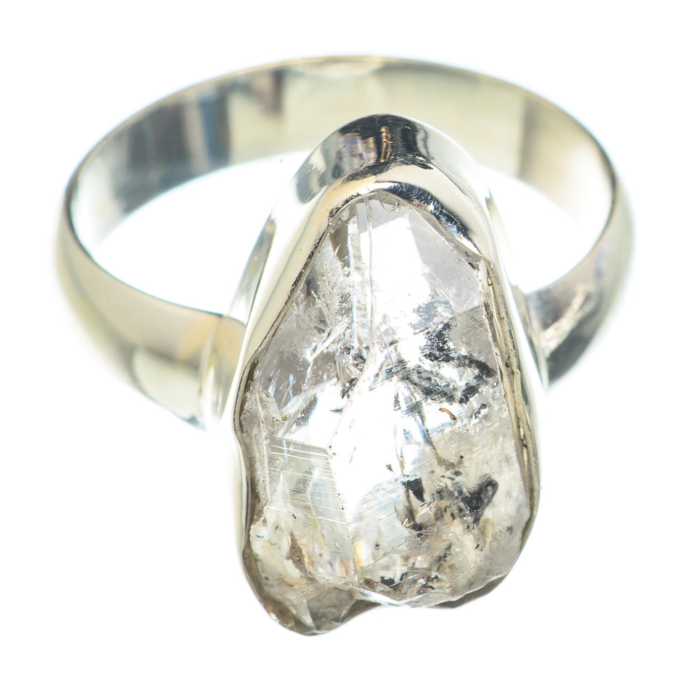 Herkimer diamond ring in 925 sterling silver with clear oval faceted crystal