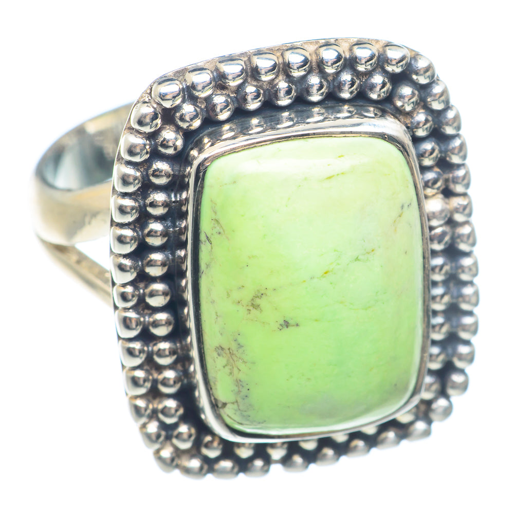 Sterling silver ring with square green chrysoprase and beaded border, size 8.5