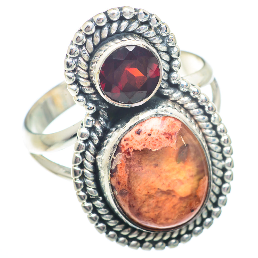 Mexican Fire Opal, Garnet Rings handcrafted by Ana Silver Co - RING73613