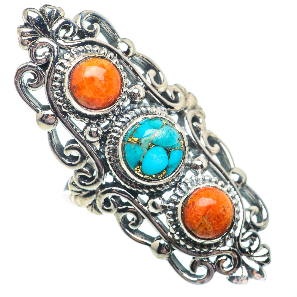 Blue Copper Composite Turquoise, Sponge Coral Rings handcrafted by Ana Silver Co - RING73744