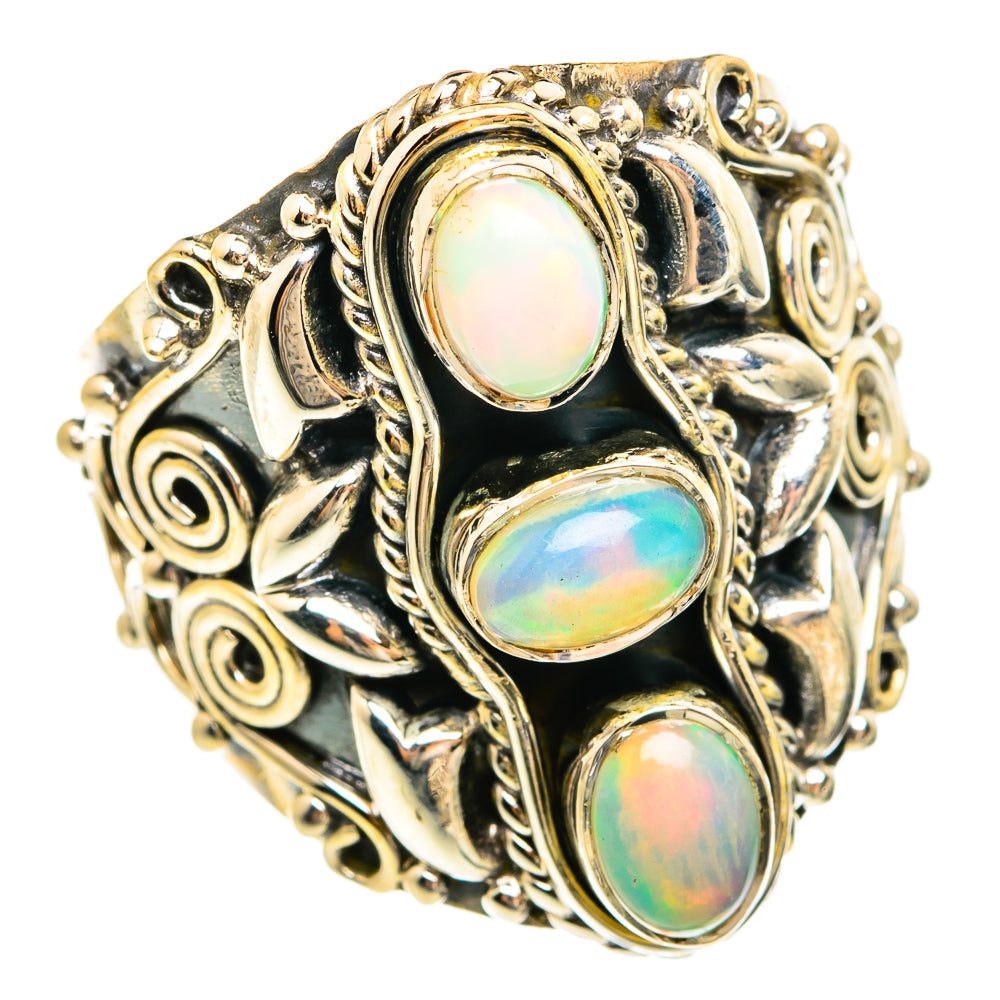 Large opal ring in gold-tone sterling silver with three oval opal cabochons