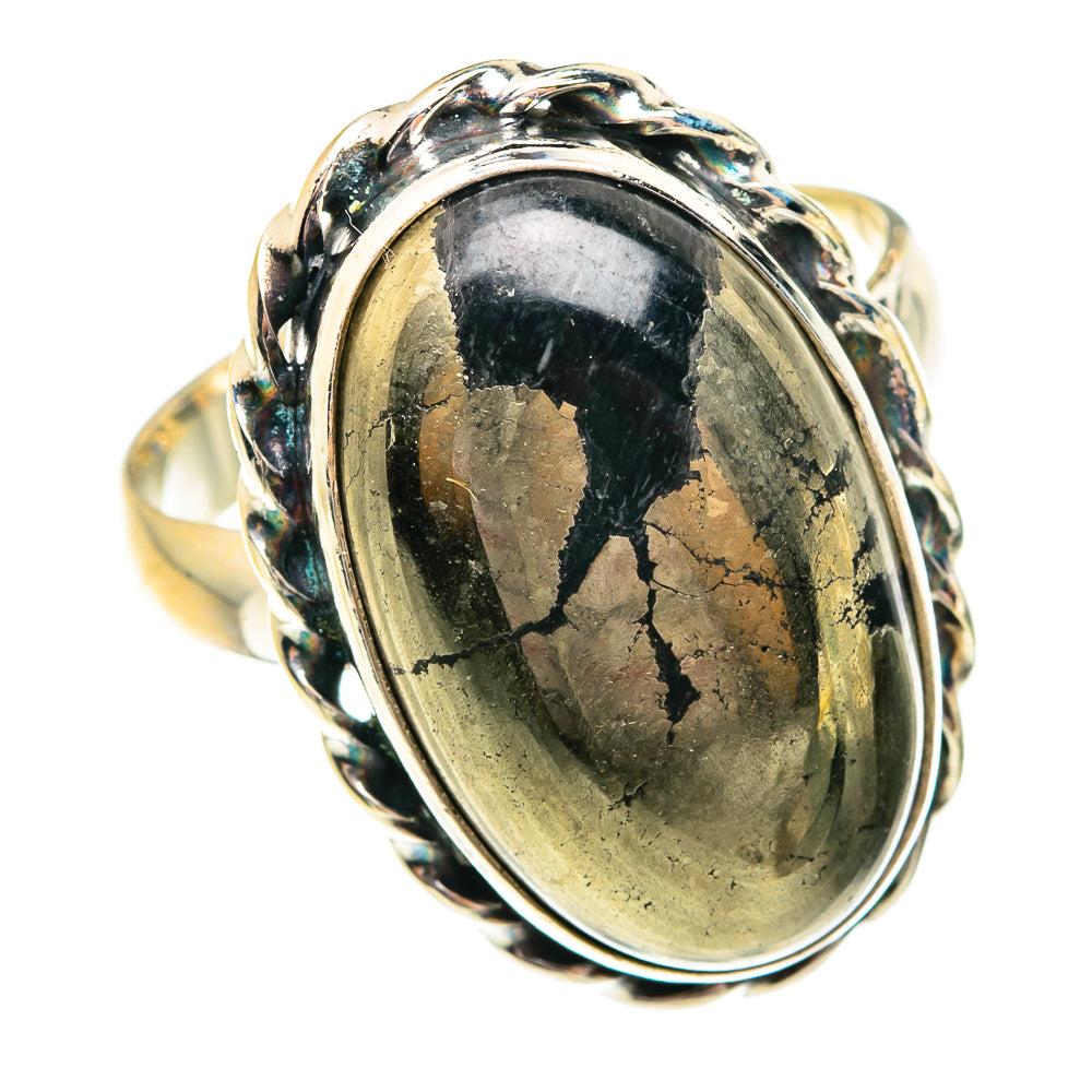 Pyrite In Black Onyx Rings handcrafted by Ana Silver Co - RING75763