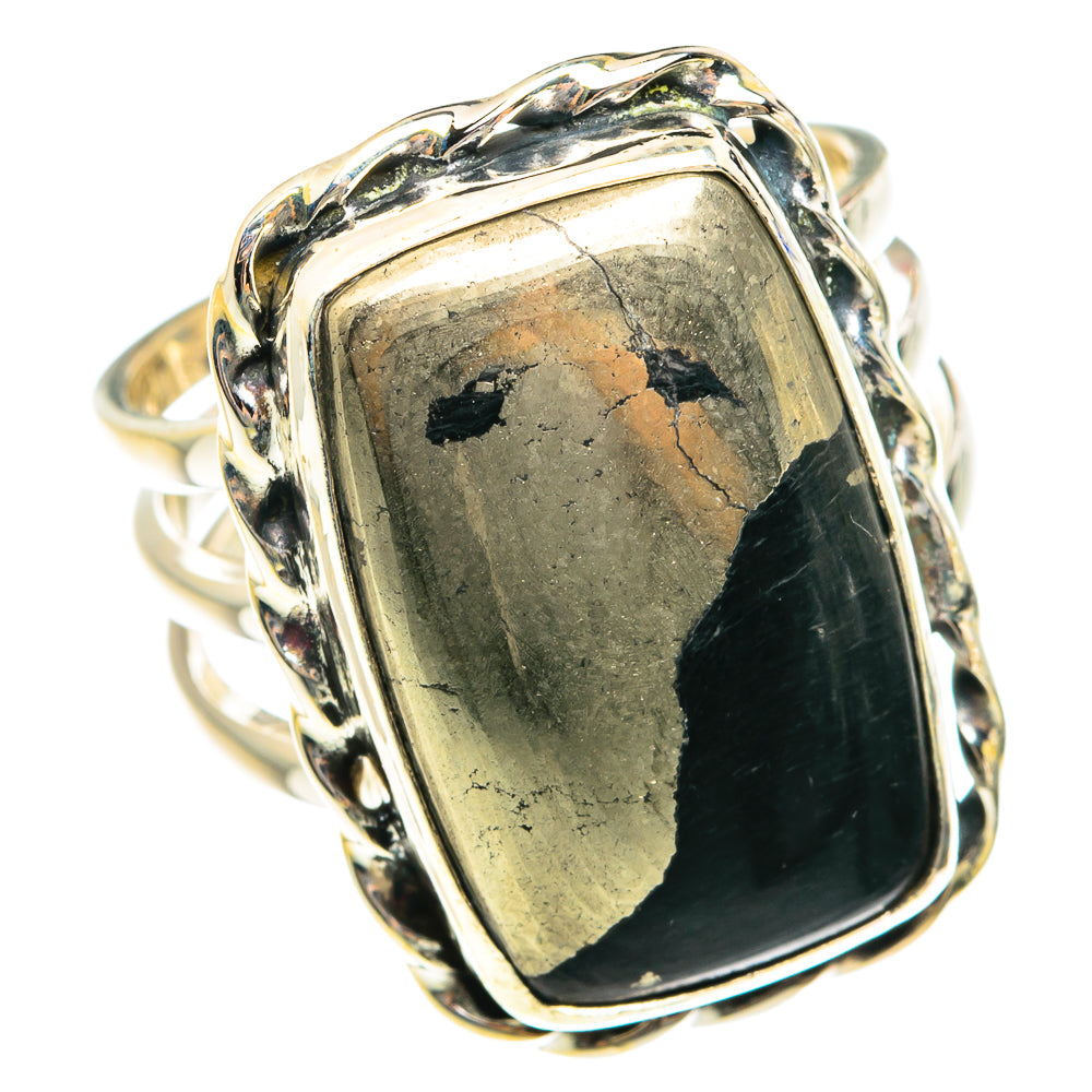 Pyrite In Black Onyx Rings handcrafted by Ana Silver Co - RING76017