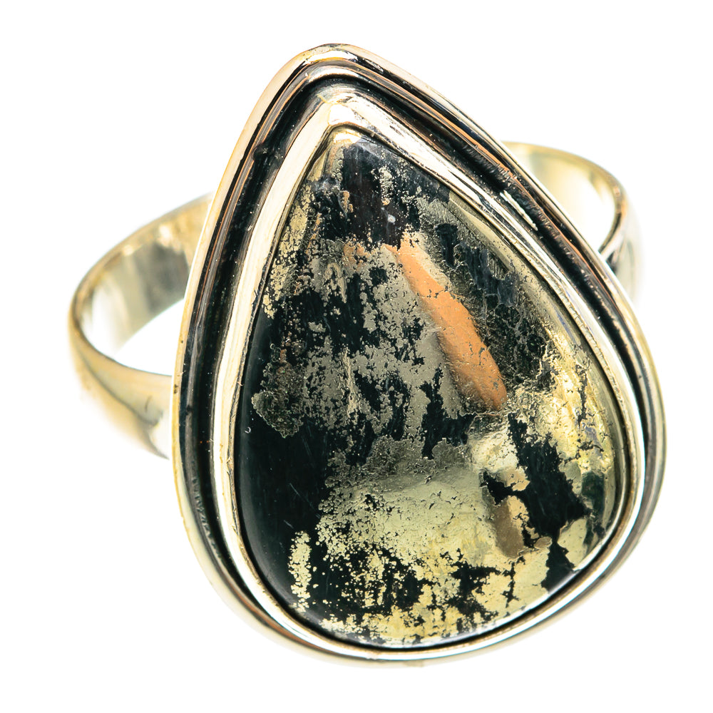 Pyrite In Black Onyx Rings handcrafted by Ana Silver Co - RING76089