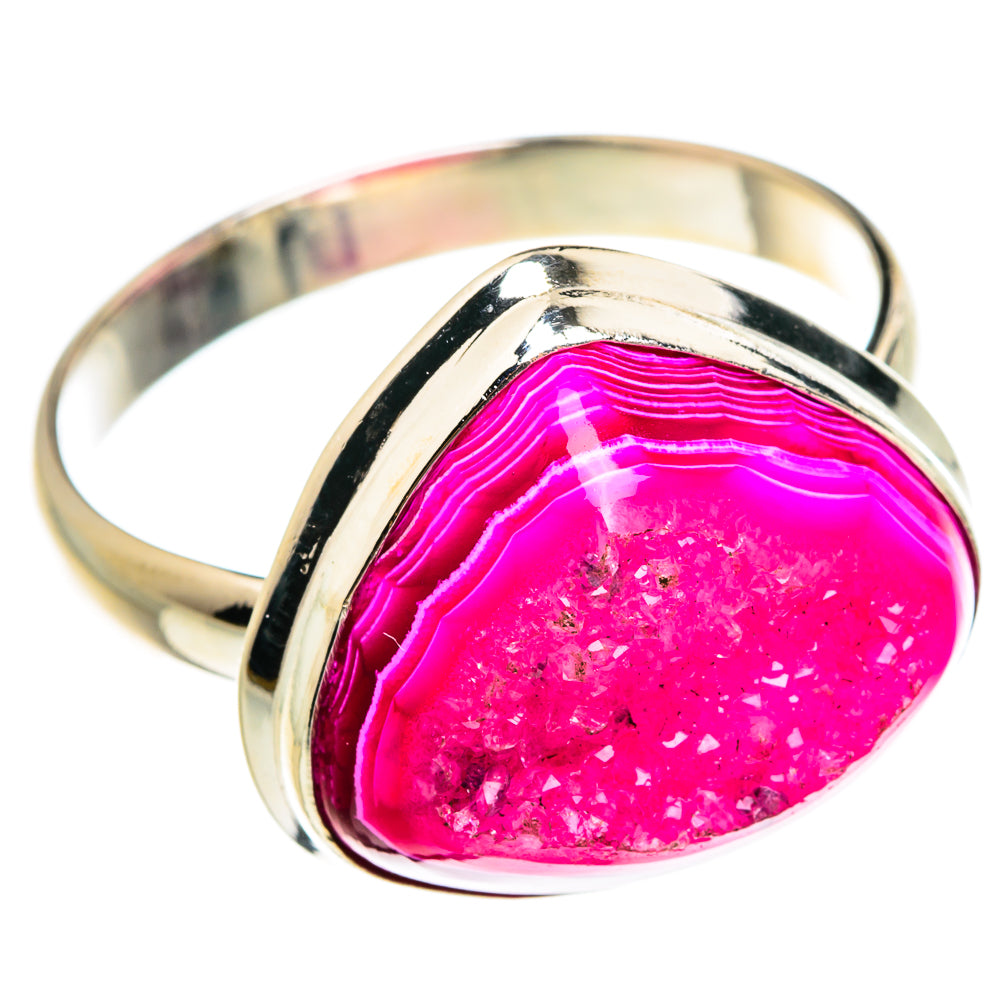 Pink Agate Druzy Rings handcrafted by Ana Silver Co - RING77558
