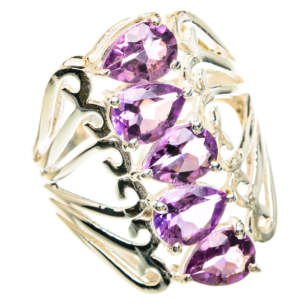 Amethyst ring in 925 sterling silver with three faceted oval purple gemstones