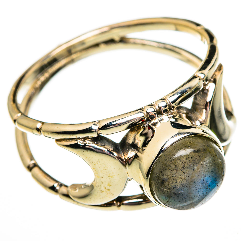 Sterling silver ring with oval labradorite stone bezel, dark blue-gray flash