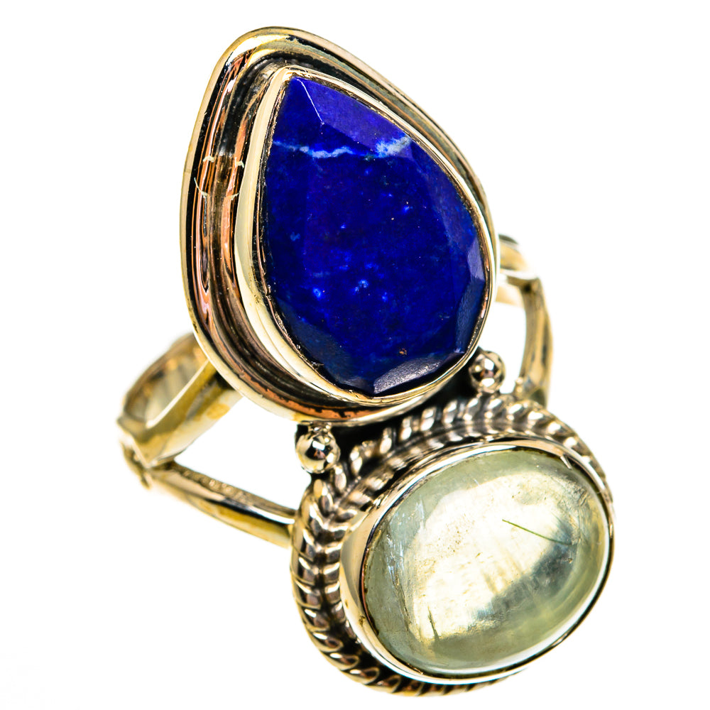 Lapis lazuli blue and aquamarine oval gemstone ring in sterling silver