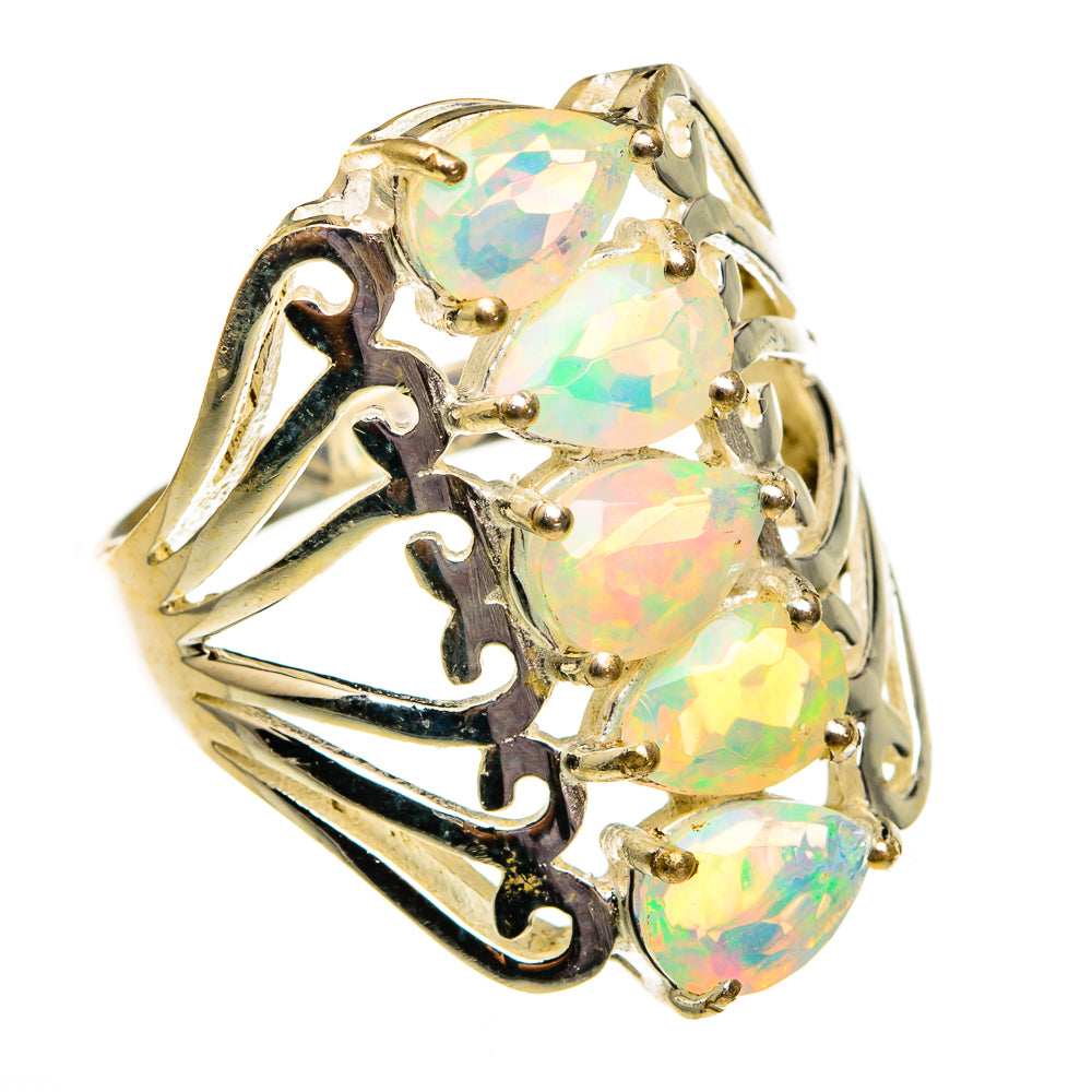Large opal faceted ring in 925 sterling silver, three iridescent oval stones