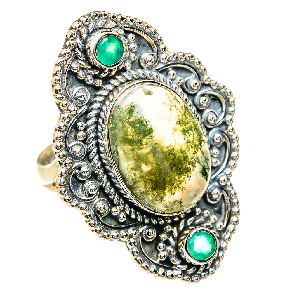 Green Moss Agate Rings handcrafted by Ana Silver Co - RING79346
