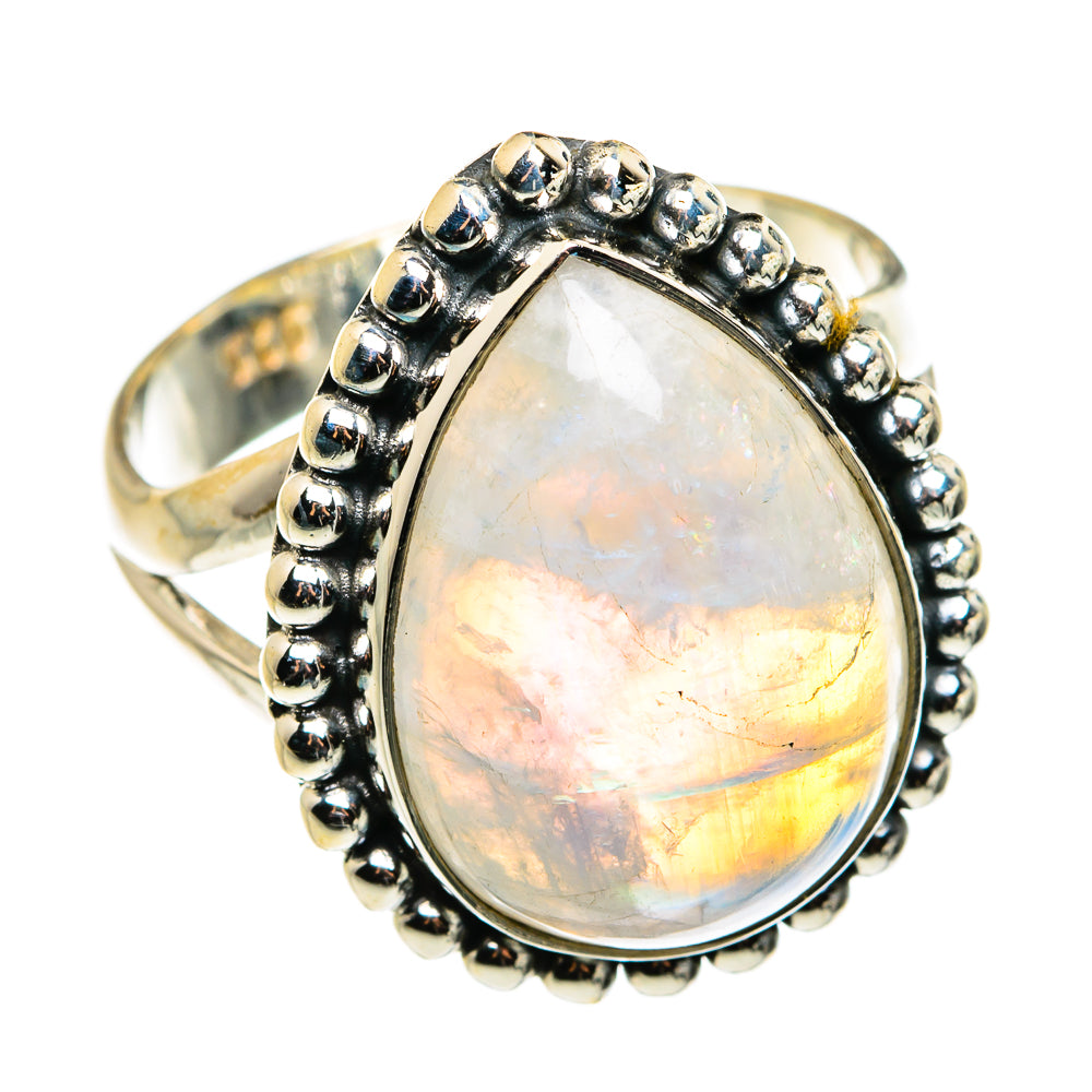 Rainbow Moonstone Rings handcrafted by Ana Silver Co - RING79562