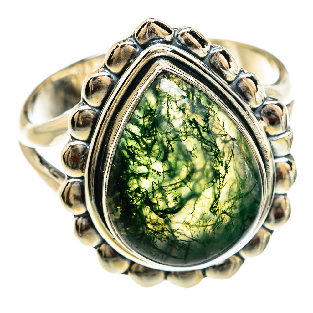 Green Moss Agate Rings handcrafted by Ana Silver Co - RING80338