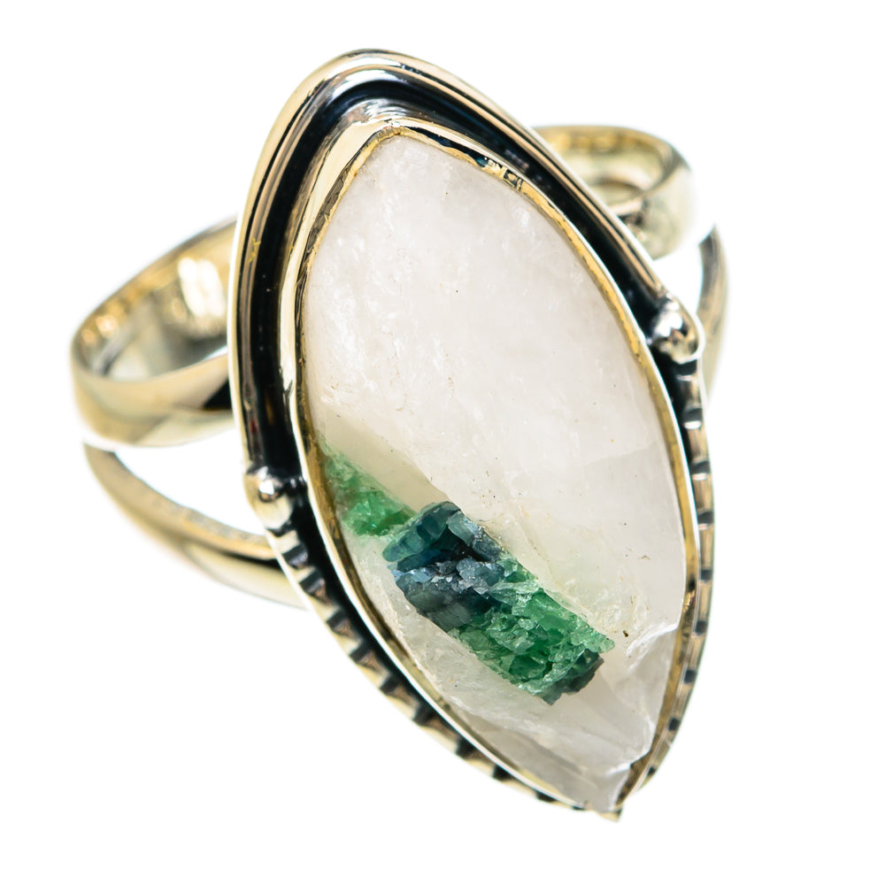 Green Tourmaline In Quartz Rings handcrafted by Ana Silver Co - RING80354