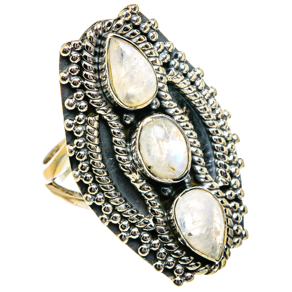 Rainbow Moonstone Rings handcrafted by Ana Silver Co - RING82024