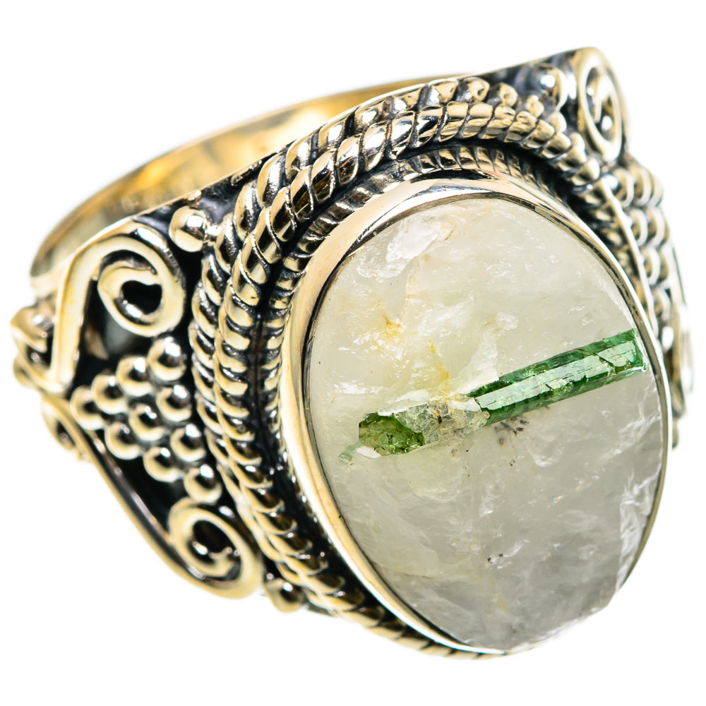 Green Tourmaline In Quartz Rings handcrafted by Ana Silver Co - RING83119