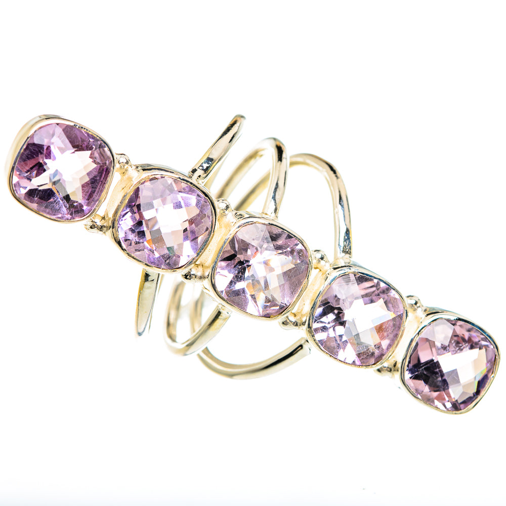 Amethyst faceted ring with oval stones, 925 sterling silver prong setting