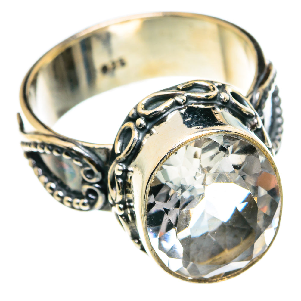 925 sterling silver ring with round clear quartz, ornate side filigree, size 6