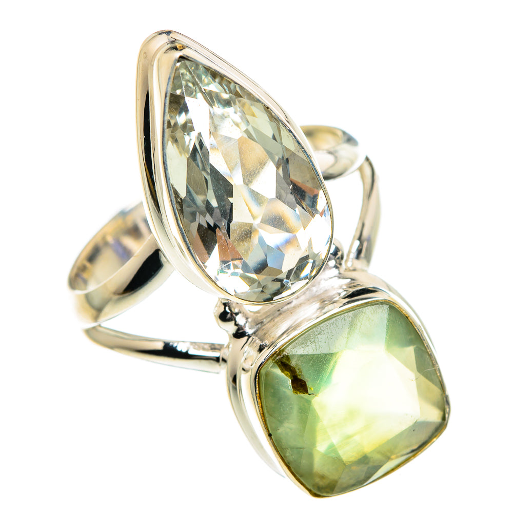 Sterling silver ring with oval faceted light green and translucent stones, double setting