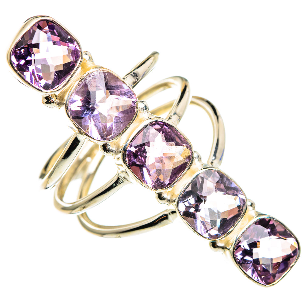 Amethyst faceted ring with five oval stones in gold-tone prong setting
