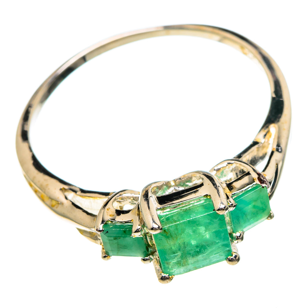 Emerald green gemstone ring in 925 sterling silver, three-stone rectangular cut setting