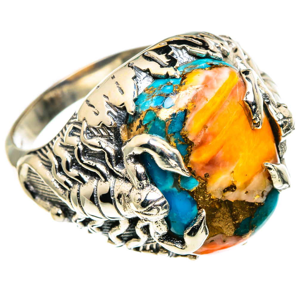 Blue Orange Copper Composite Turquoise Rings handcrafted by Ana Silver Co - RING86303