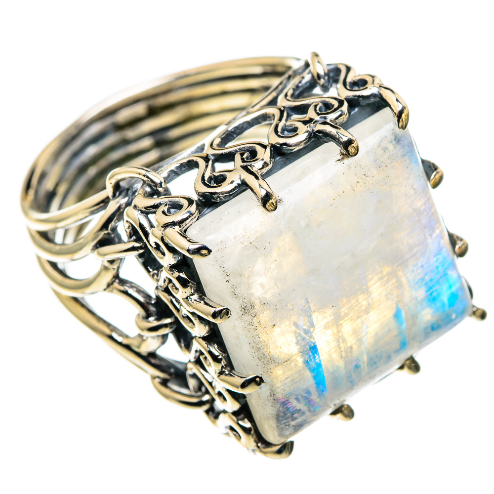 Rainbow Moonstone Rings handcrafted by Ana Silver Co - RING86607