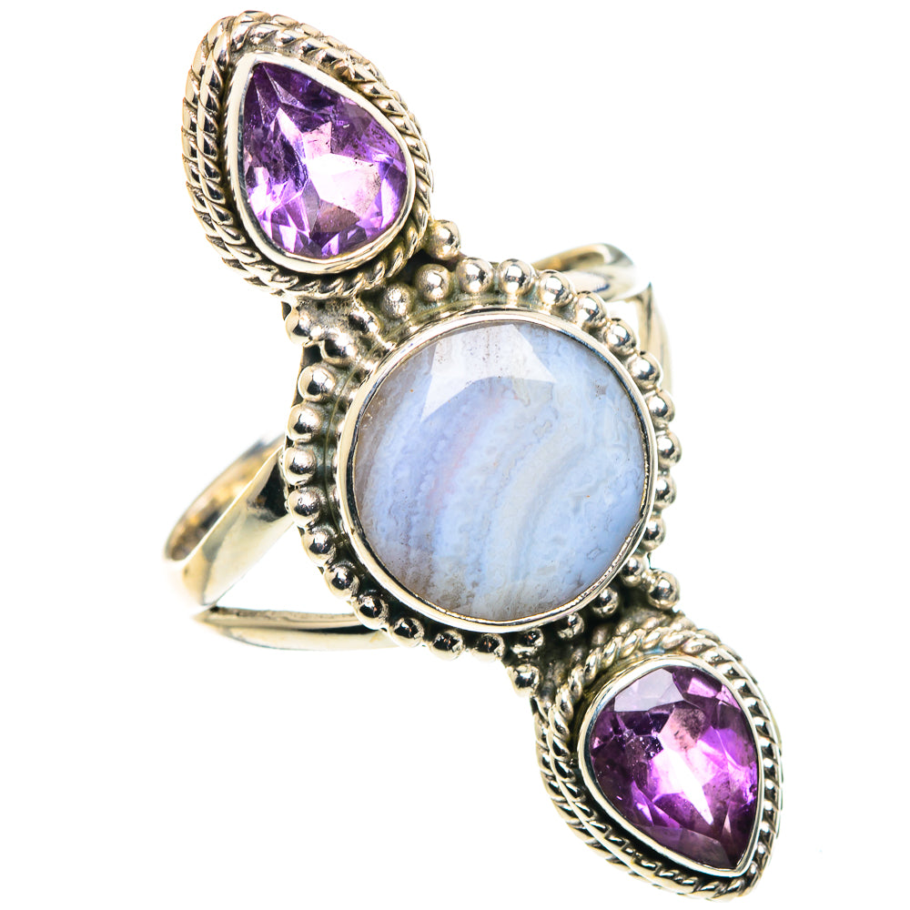 Blue Lace Agate Rings handcrafted by Ana Silver Co - RING88022