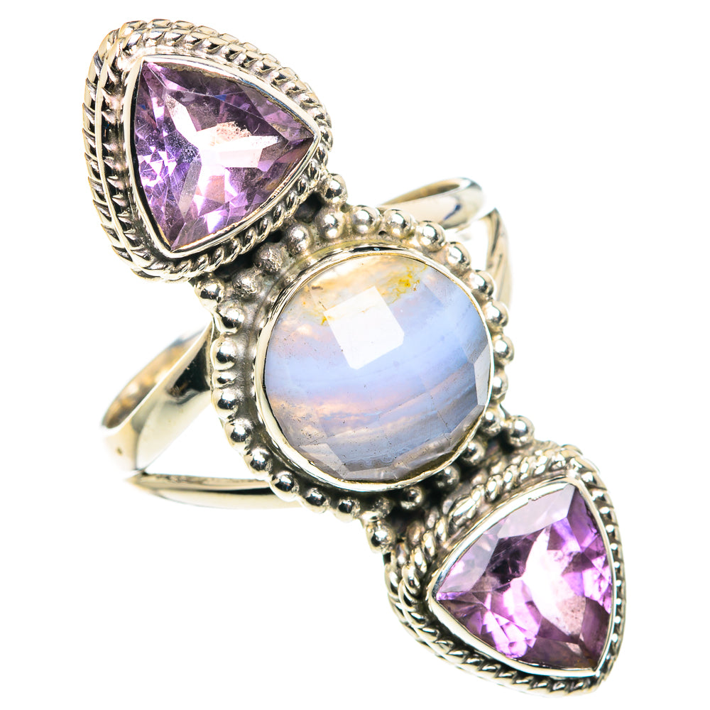 Blue Lace Agate Rings handcrafted by Ana Silver Co - RING88050