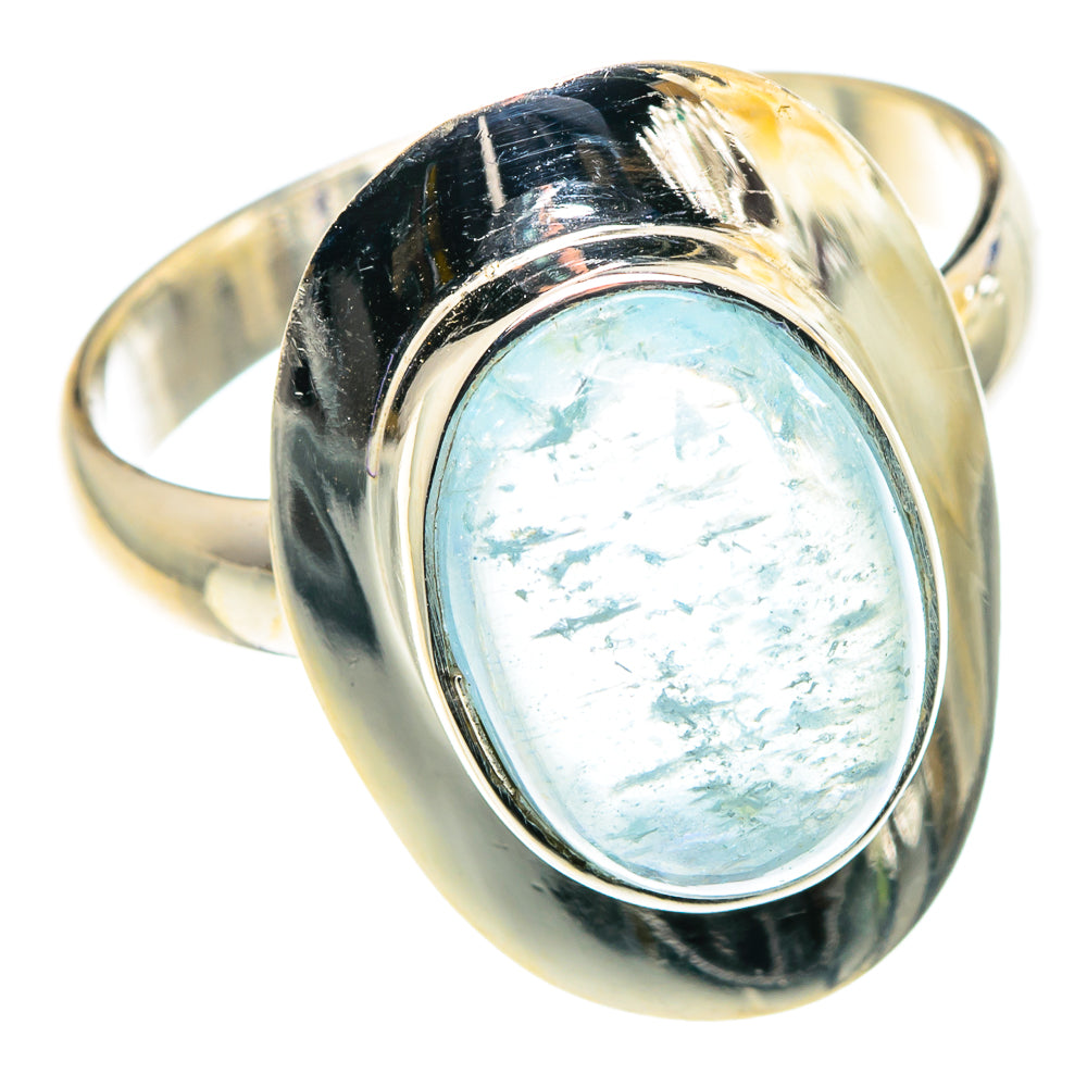 Sterling silver oval aquamarine ring with smooth bezel and twisted shank