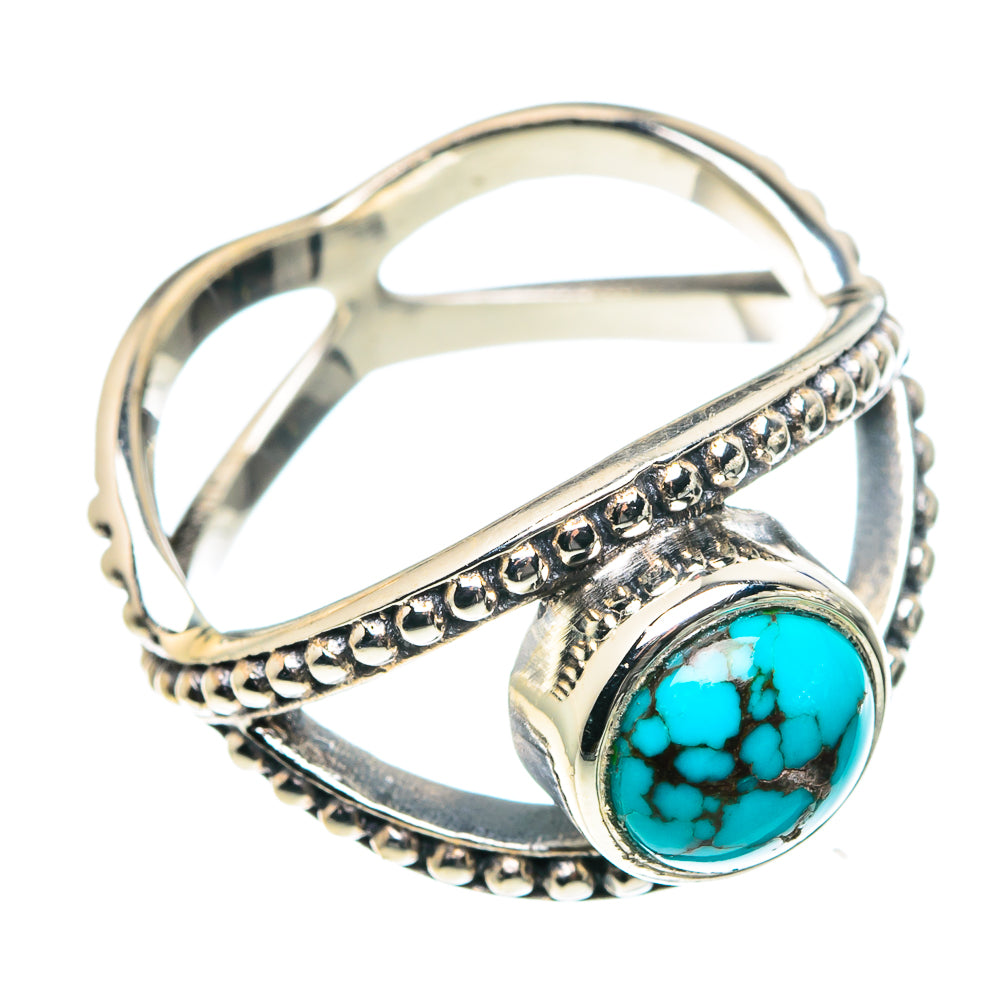 925 sterling silver turquoise oval cabochon ring with beaded side band