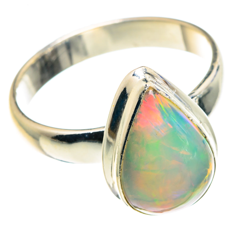 Oval teardrop opal ring, 925 sterling silver band, side profile