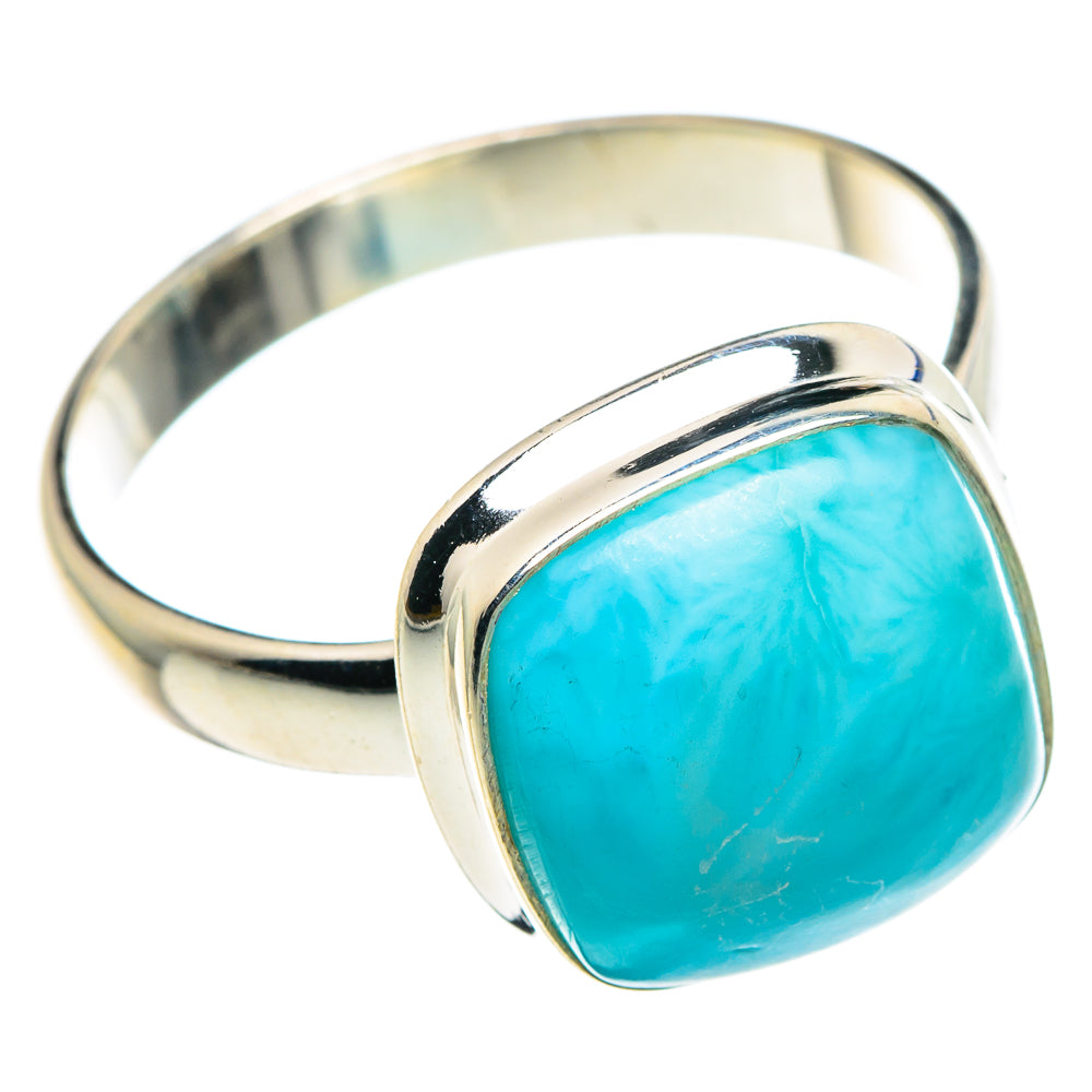 Oval larimar gemstone set in sterling silver band, turquoise blue ring