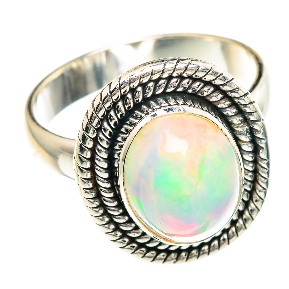 Oval opal cabochon ring with 925 sterling silver scalloped bezel, wide band