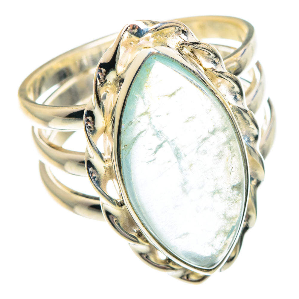 Aquamarine gemstone oval sterling silver ring, size 6, ornate prong setting