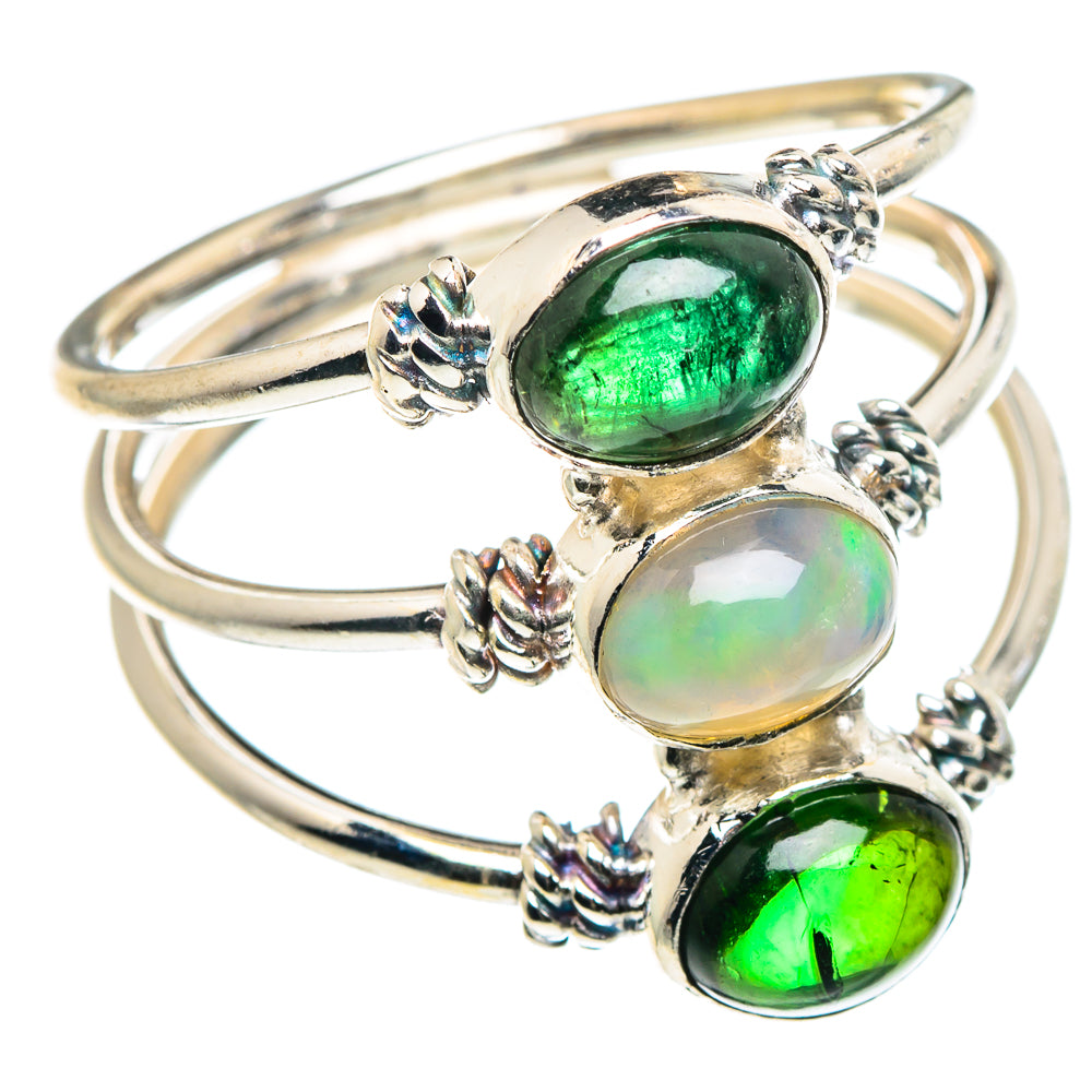 Ethiopian Opal, Green Tourmaline Rings handcrafted by Ana Silver Co - RING90344