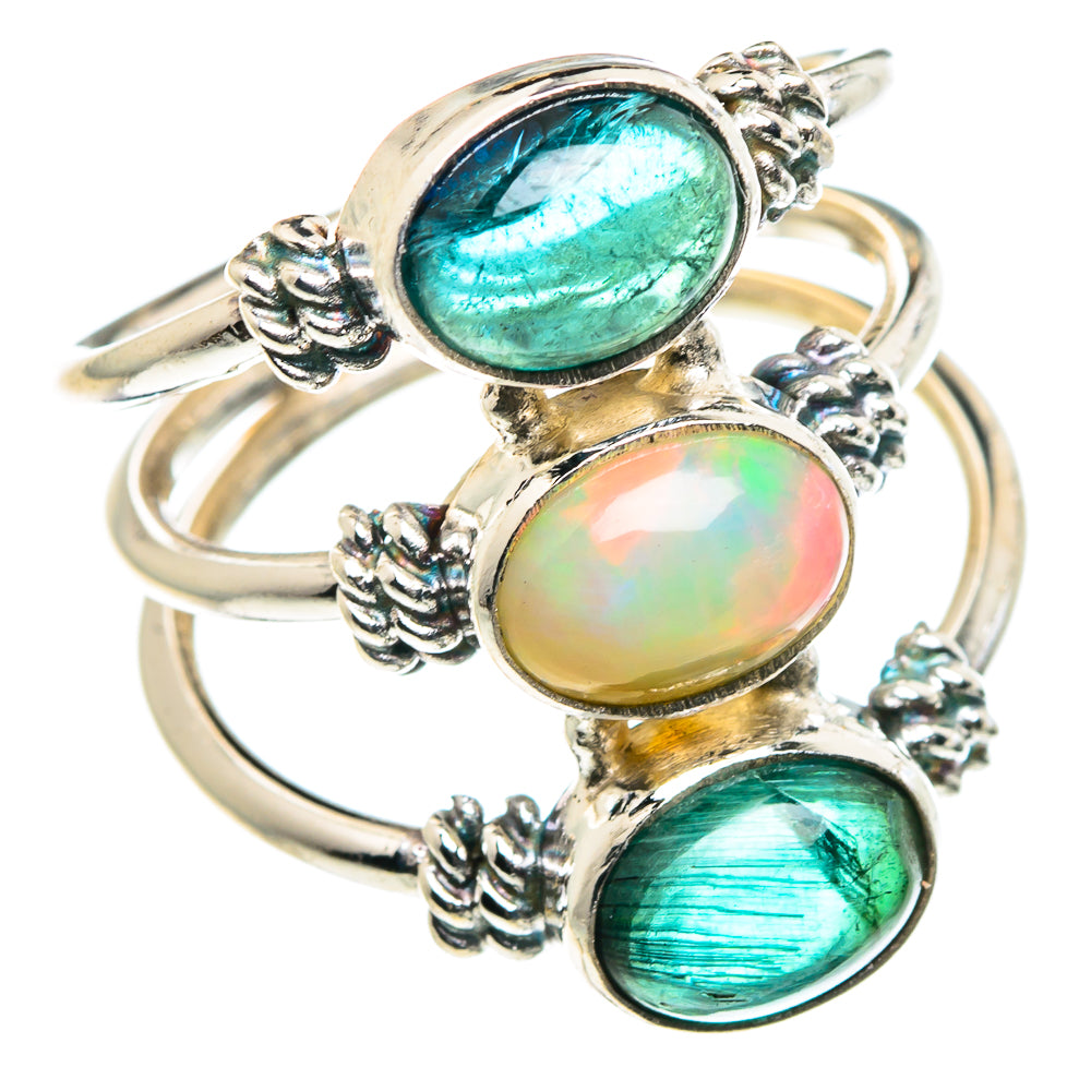 Ethiopian Opal, Green Tourmaline Rings handcrafted by Ana Silver Co - RING90374