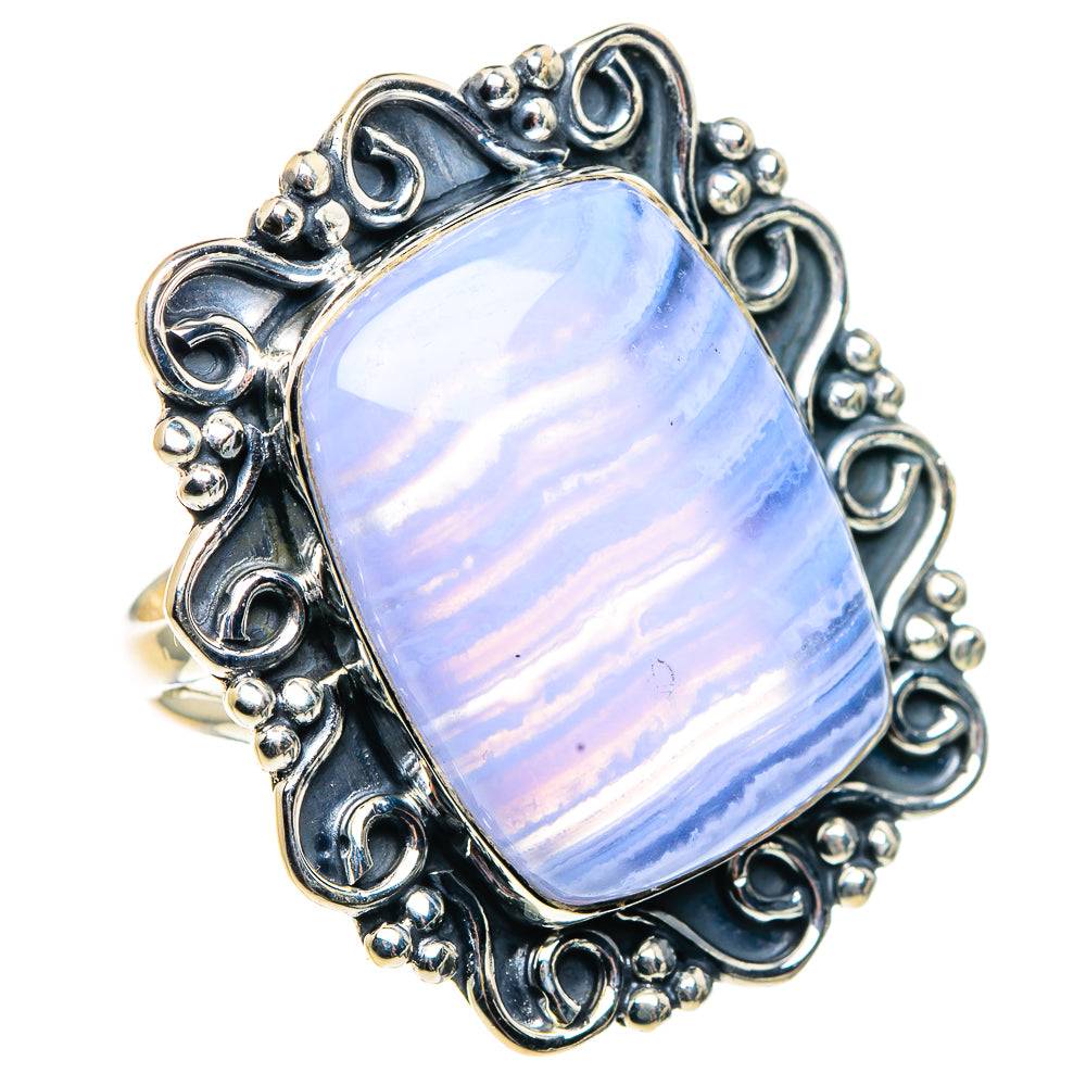 Blue Lace Agate Rings handcrafted by Ana Silver Co - RING92003