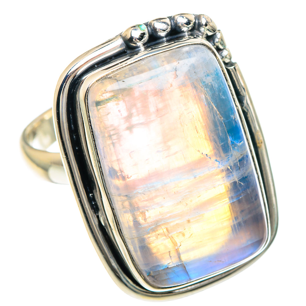 Rainbow Moonstone Rings handcrafted by Ana Silver Co - RING92169