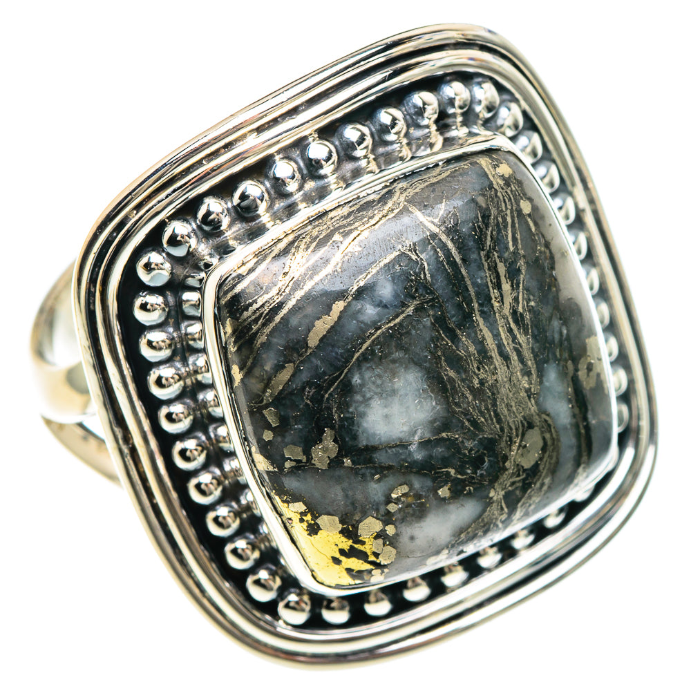 Pyrite Agate Rings handcrafted by Ana Silver Co - RING92311